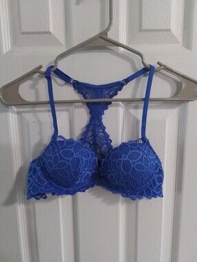 Pink Victotias Secret Blue Lace Date Racerback Bra - Women's Intimates
